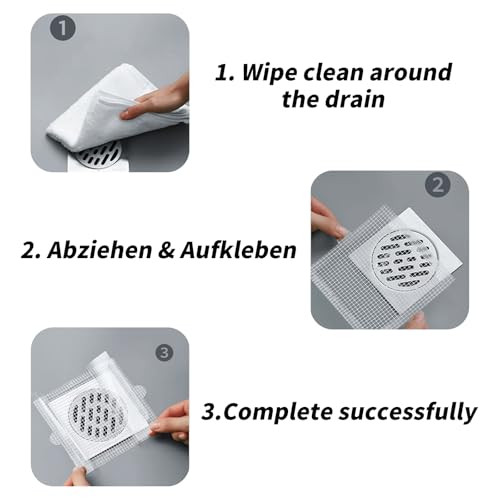 ANBOO 40 Stück Haarsieb Dusche, 15x15 cm Abflusssieb Aufkleber Einweg, Duschabfluss Haarfänger mit Schaber für Bad, Küche, Duschrinne