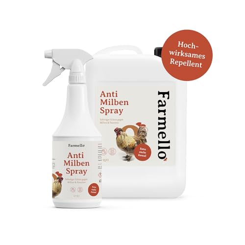Farmello Anti Milbenspray Hühner 1l - Hochwirksamer Sofortschutz gegen Milben & Parasiten als Kontakt- & Umgebungsspray - Zur Vorbeugung & bei akutem Befall