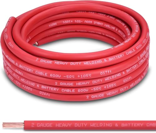 Image of 2 AWG Battery Cable, 30FT Red 2AWG Copper Wire, 2 AWG Welding Cable for Automotive, Marine and Solar