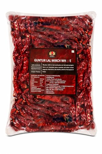 C.H.K. MASALA Whole Guntur Lal Mirch - 200 Grams | Authentic Indian Red Chili | Guntur Mirch Delhi Heart 273 | Handpicked Stemless Dried Sabut Lal Mirch | Good Peperika | Average Spicy
