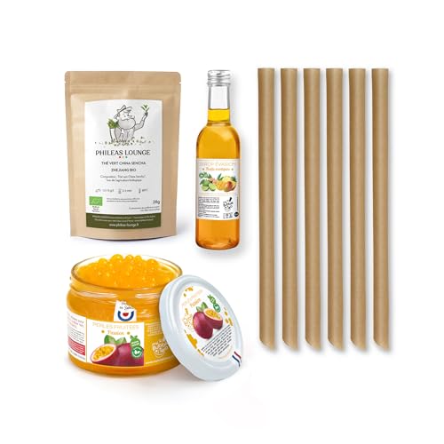 BUBBLE TEA PASSION KIT – 6 BUBBLE TEA – Zuckerrohrstrohhalme inklusive – Vegan und glutenfrei