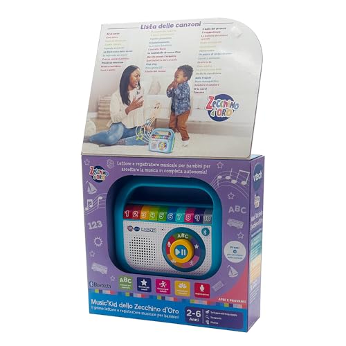 VTech Music'Kid ze złotą szynką, odtwarzacz MP3 dla dzieci z 40 oryginalnymi piosenkami ze złotego kleika, tryb nagrywania, odtwarzacz Bluetooth dla dzieci, język włoski, baterie w zestawie, 2-6 lat
