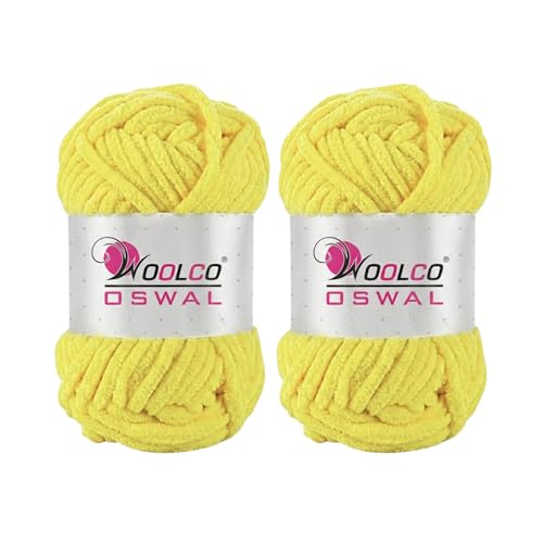 Image of Yankie Chenille Supersoft Velvet Yarn, Plushie & Blankie Yarn for Crochet, Knitting, Amigurumi & DIY Crafts (Lemon, Pack of 2)