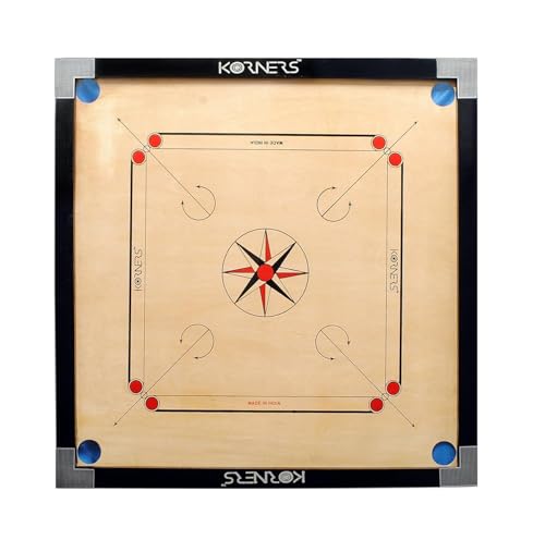 Image of KORNERS Carrom Board with Striker, Coins and Powder, Multicolor| (Large Round 32 Inches K20 1)