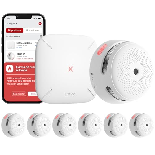 X Sense Detector de Humo Smart XS01 M con estación Base SBS50, Detector de Humo inalámbrico con WiFi, Detector de Incendios conectable, Compatible con la aplicación X Sense Home Security, FS61