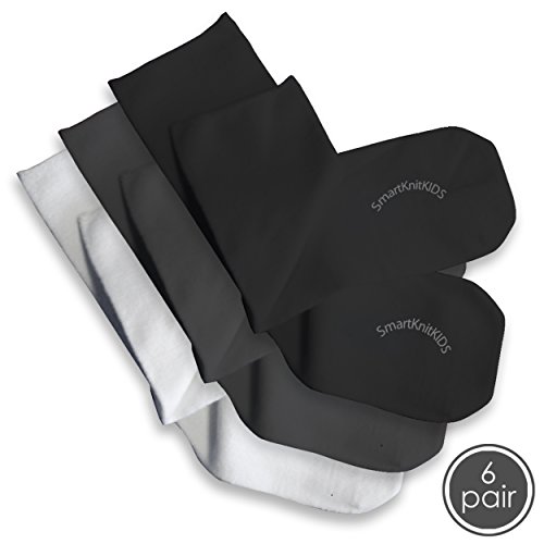 SmartKnitKIDS Seamless Sensitivity Socks, Small, Black/White/Grey - 6 Pack - Made in USA