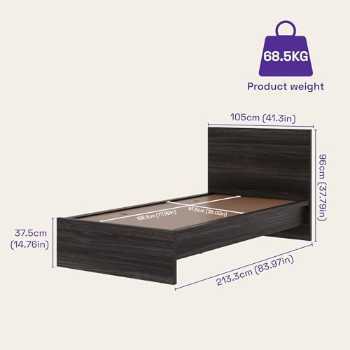 Image of Wakefit Bed | 3 Yr Warranty | Single Bed Size, Non-Storage, Sturdy Construction, Density: 680-750 kg /m, Termite & Borer Resistant, Fits Mattresses Up to 8 inches (Centaur 78 x 36 - Wyoming Maple)