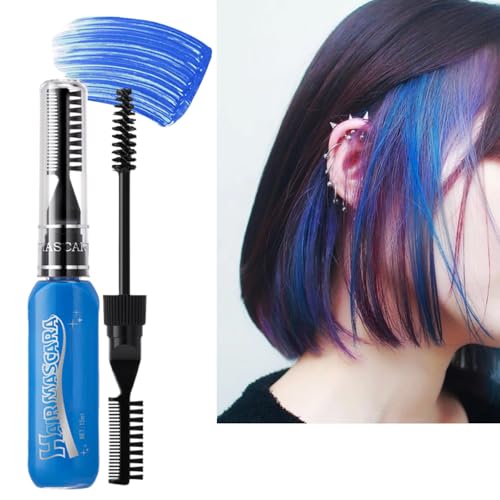 Blue Hair Chalk for Women, Hot Color Hair Mascara Wash Out, Washable Temporary Hair Dye for Men, Coloured Hair Spray with Comb, Festivals Party Cosplay Gift for Girl（15ml）