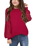 Arshiner Red Blouses for Girls Lace Raglan Long Sleeves Kids Tops Soft Casual Toddler Long Sleeve Shirt Crew Neck Little Girls Tops Size 5-6