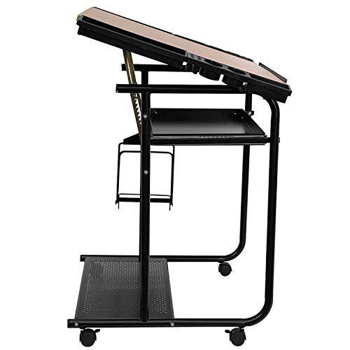 Flash Furniture Swanson Adjustable Drawing And Drafting Table With Black Frame And Dual Wheel Casters, Cherry #TOP5