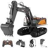 kolegend 1:14 RC Excavator 25 Channel 4 in 1 Construction Toys,Remote Control Vehicles Tractor Sandbox Toys Digger,with Metal Bucket,Drill Bit,Gripper & Wood Gripper RC Truck for Kids Adults