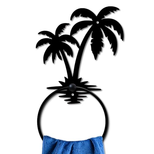 MAYJOYDIY Palm Tree Metal Towel Ring Summer Beach Trees Towel for Wall Holder Black Art Towel Rack Wall Mounted Wall Decor Towel Hanger for Bathroom Kitchen Home Decors Gift