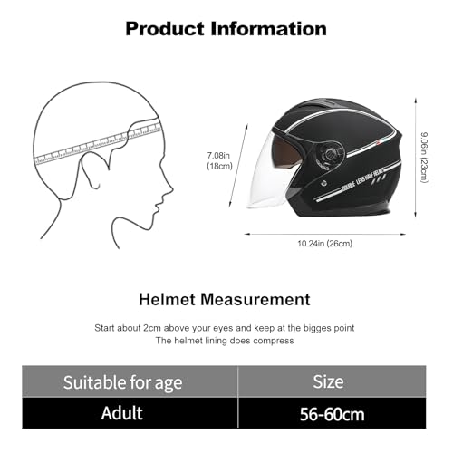 LIONCIANO Motorradhelm für Erwachsene mit kratzfestem Visier, Motorrad-Halbjet-Helm Herren, halboffener Helm, Urban Jethelm Motorrad und Scooter, kompakt, Damen (Mattschwarz)