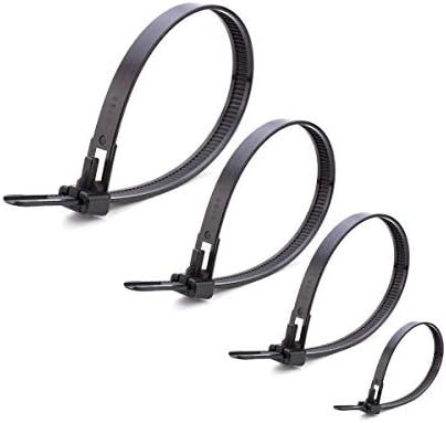 Helonge Reusable Zip Ties, 100 Pcs Assorted Fastening Cable Zip Ties 6" 8" 10" 12" Four Length Heavy Duty Nylon Self Locking Wire Ties