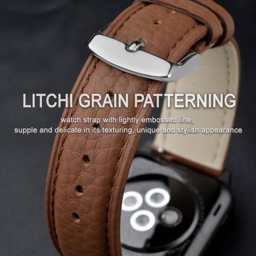 Image of ANNEFIT Watch Band 14mm, Quick Release Textured Padded Leather Straps with Silver Buckle for Men and Women (Brown)