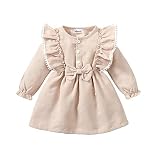 BOBORA Toddler Girl Fall Dress Kid Solid Corduroy Ruffle Long Sleeve Princess Dress Winter Outfit Li
