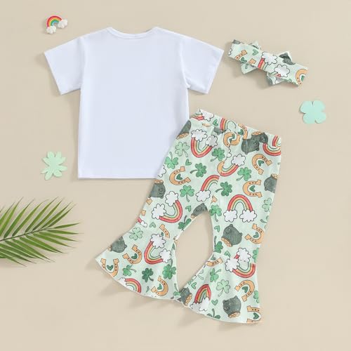 YINGISFITM Toddler Baby Girl St Patricks Outfit Letter Short Sleeve T Shirt Irish Shamrock Bell Bottoms Lucky Clothes (St Patricks Day Outfit Lucky Green, 18-24 Months) - Thumbnail 7