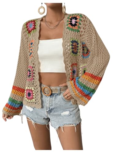 Image of SHENHE Women's Floral Crochet Cardigan Hollow Out Open Front Long Sleeve Cardigan Sweater