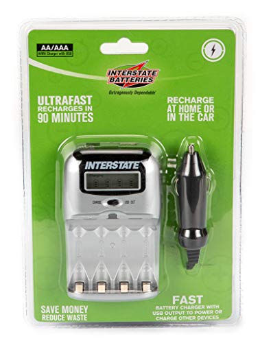Interstate Batteries Rechargeable AA and AAA Battery Charger, 90 Minute Charger, Over-Charge Protection
