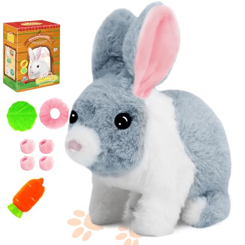 Bilinott Bunny Toys for Kids, Realistic Rabbit Toys with Jumping Action, Wiggling Ears, Twitching Mouth and Nose, Ideal Easter Gifts for Toddlers Kids Aged 3 4 5 6 Years Old