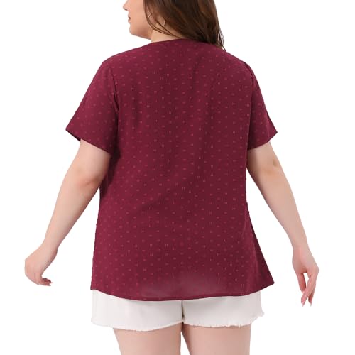 Agnes Orinda Plus Size Summer Tops for Women Swiss Dots Notched Neck Short Sleeve Cute Basic Blouse 4X Burgundy by Agnes Orinda - Used condition - US$16.64