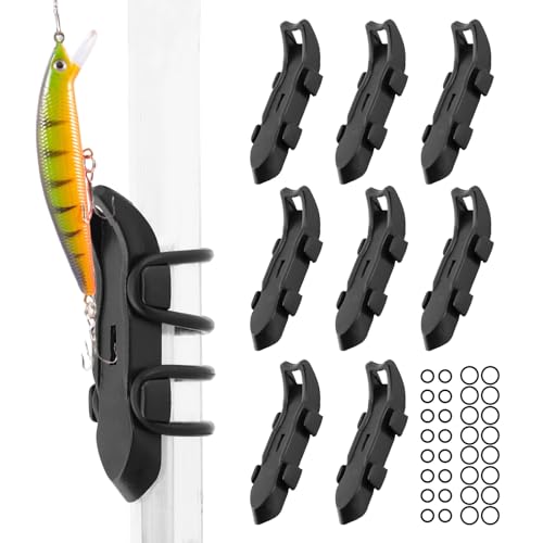 Kryslanix 8PCS Hook Keeper for Fishing Rod with 2 Sizes 16pcs Rubber Rings,Magnetic Fishings Hooks Keeper,Fishing Hook Holder Quick Installation,Fishing Lure Bait Holder for Fishing Tackle