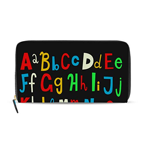 Portefeuille long en cuir zippé pour femme : maroquinerie aux motifs alphabet