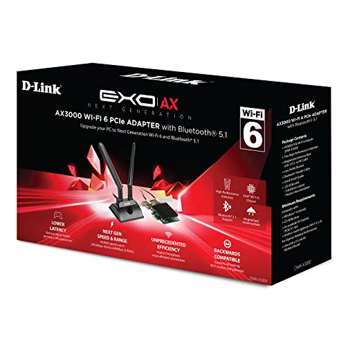 Image of D-Link AX3000 Wi-Fi 6 PCIe Adapter with Bluetooth 5.1, Wi-Fi Network Card for PC, Next Gen 802.11ax, WPA3 Encryption, 2 High-Performance Antennas & Base (DWA-X3000)