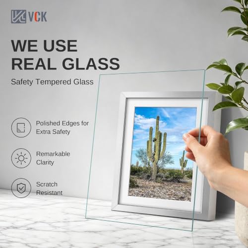 Image of VCK 5x7 Picture Frame Silver Metal, Real Glass, 4x6 Mat, 3 Pack, for Print