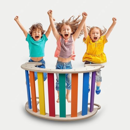Image of Wooden Balance Rocker for Kids, Also Used as Pickler Climber Arch, Indoor Physical Activity Games for Girls and Boys Sharpens Sensory Skills, Perfect for 2.5+ Year Children