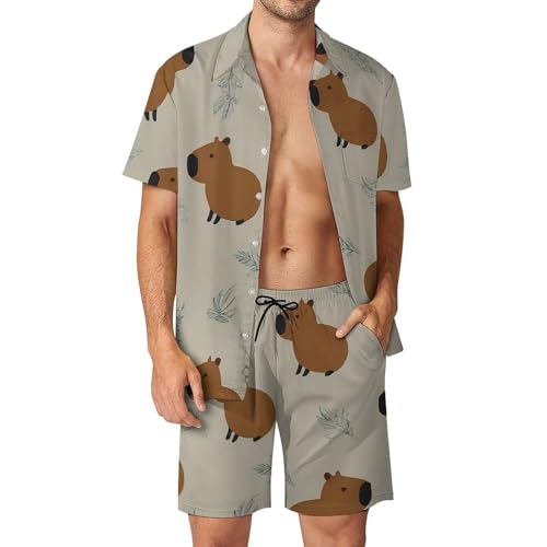Tenue de plage courte capybara ensemble d'été boutonné léger homme