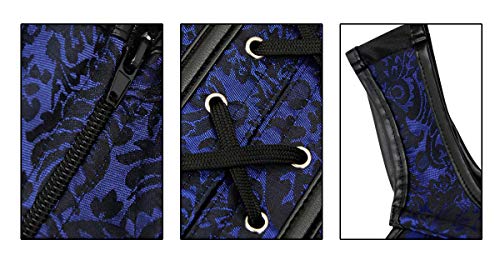 Kimring Women's Gothic Retro Jacquard Peasant Shoulder Straps Spiral Steel Boned Vest Bustiers Overbust Corset With Lightly Cup Blue Medium #TOP4