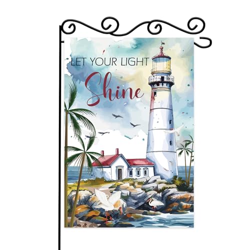 Bible Verse Let Your Light Shine Garden Flag,Beach Coastal Lighthouse Decorative Garden Flag,Ocean Beach Yard Outside Decorations Outdoor Small Decor 12x18