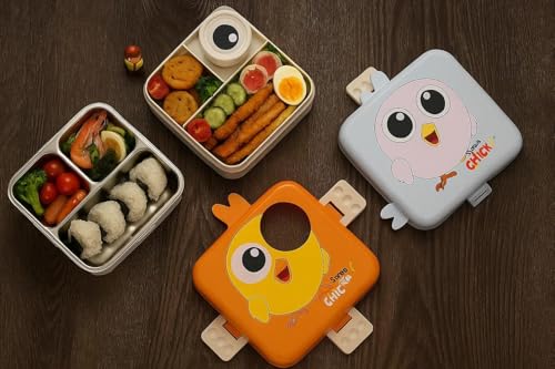 Image of ExtraCharm 3 Compartment Stainless Steel Tiffin Box - Insulated, Leak-Proof & BPA-Free Bento Box with Tray, Spoon & Container for School, Office, Travel - 1120ml + 70ml, Orange
