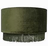 Tristan Home Premium Velvet Drum Lamp Shade with Fringe (Olive Green) 35cm Width 24cm Height Including Fringe