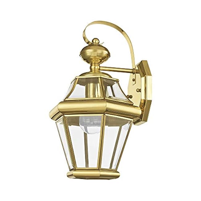 Livex Lighting 2161-02 Outdoor Wall Lantern with Clear Beveled Glass Shades, Polished Brass