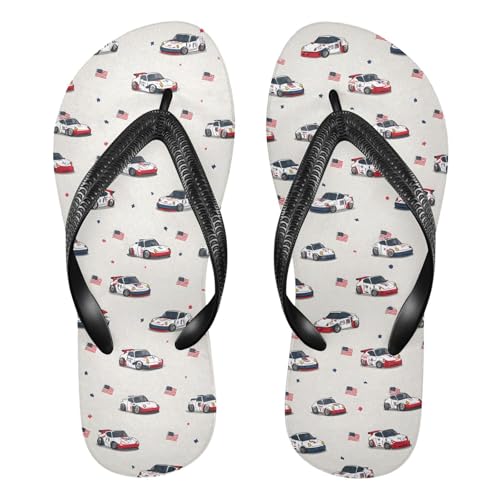 ALAZA Falg Racing Cars Flip Flops for Women Fashion Beach Slippers Comfort Mens Flip Flops Non-Slip Rubber Shower Slippers Sandal for Hotel Travel Sport,XS