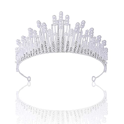 Image of SYGA Crown Queen Rose Flower Tiaras Princess Hair Jewelry Headbands for Party Engagement Wedding (Crown-Pearl-Silver)