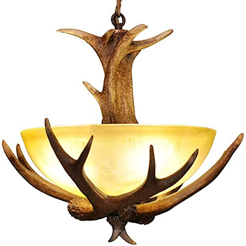 Fine Maker Retro Antler Chandelier, Vintage Style Faux Resin Antler Wood Pendant Lighting, Countryside Farmhouse Deer Horn Ceiling Light Fixture For Kitchen Island Bar Cafe 3-Light #TOP7