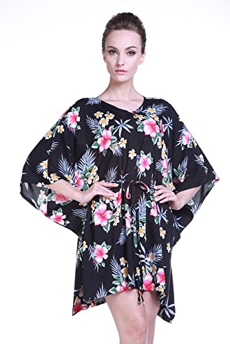 Image of Family Matching Hawaiian Clothes, Hibiscus Black | Black Hibiscus Print • Soft Rayon Fabric • Family Matching Outfits • Vacation Ready • Luau Party Wear