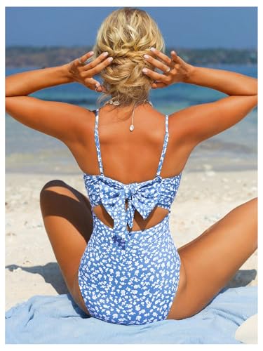 Floerns Women's One Piece Swimsuits Floral Cut Out Tie Back Cute Monokini Swimwear3
