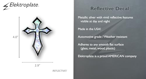 Image of Elektroplate Christian Cross (Pointed Gothic) Metallic Reflective Decal (4 inch x 2.9 inch) | Premium Auto-Grade All Weather Sticker for Car, Water Bottle, Laptop, Cooler, Phone | Made in the USA