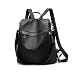 NICOLE & DORIS Damen Rucksack mit Diebstahlschutz Elegant Schulrucksack Wasserdicht PU Leder Modischer Multifunktions Schultaschen für Arbeit Schwarz