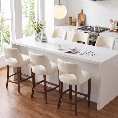Image of VKNOW Bar Stools Set of 6, 26 inch Fabric Counter Height Bar Stools, Cream