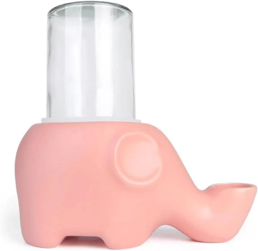 REAGAR Ceramic Cat Water Fountain w/Glass Bttle 500ml Automatic Pet Water Dispenser Ultra-Quiet Elephant Shape Pet Drinking Fountain for Cats Dogs - Won't Wet The Chin(White)