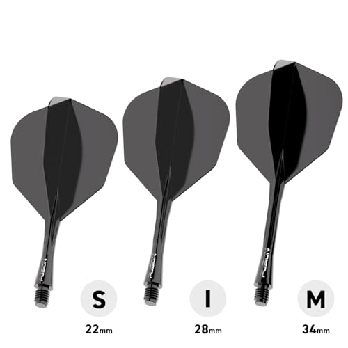 WINMAU Darts Fusion Integrated Flight & Shaft System - No.6 Shape & Design - Schwarze Farbe, Intermediate Länge