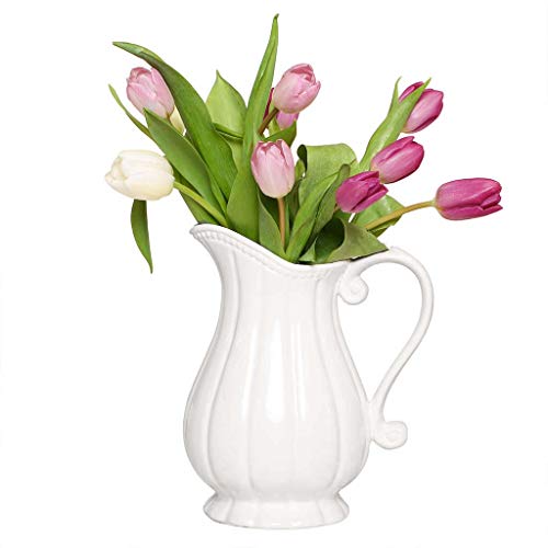 Ceramic Flower Vase - Shabby Chic Vintage Stoneware Spring Summer Wedding Anniversary Mother Day Pitcher Jug Vase Gift (BR25)