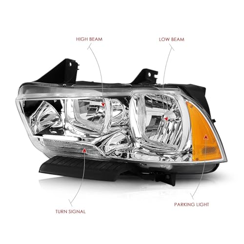 Headlight Assembly Compatible with 2011-2014 Dodge Charger R/T SE SRT8 SXT Plus Persuit Sedan, Chrome Housing Amber Halogen Headlamp w/o Bulbs by Generic - Image 2