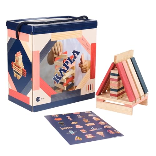 KAPLA - Juego de construcción con 120 tablones de Madera de Colores (Natural, Rojo, Rosa, Azul Oscuro), Juguete de Madera, A Partir de 2 años...