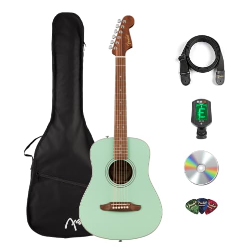 Fender California Standard Redondo Mini 3/4-Size Kids Acoustic Guitar - Surf Green Bundle with Gig Bag, Tuner, Strap, Picks, and Austin Bazaar Instructional DVD